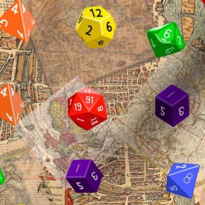 dnd dice on old maps