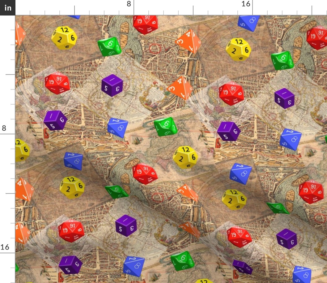 dnd dice on old maps