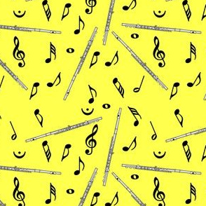 Flute Black Music Notes Yellow Background