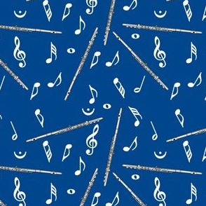 Flutes White Music Notes Blue Background