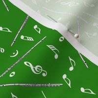 Flutes White Music Notes Green Background