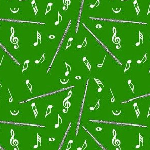 Flutes White Music Notes Green Background