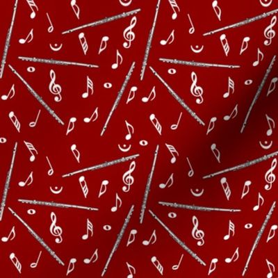 Flutes White Music Notes Red Background