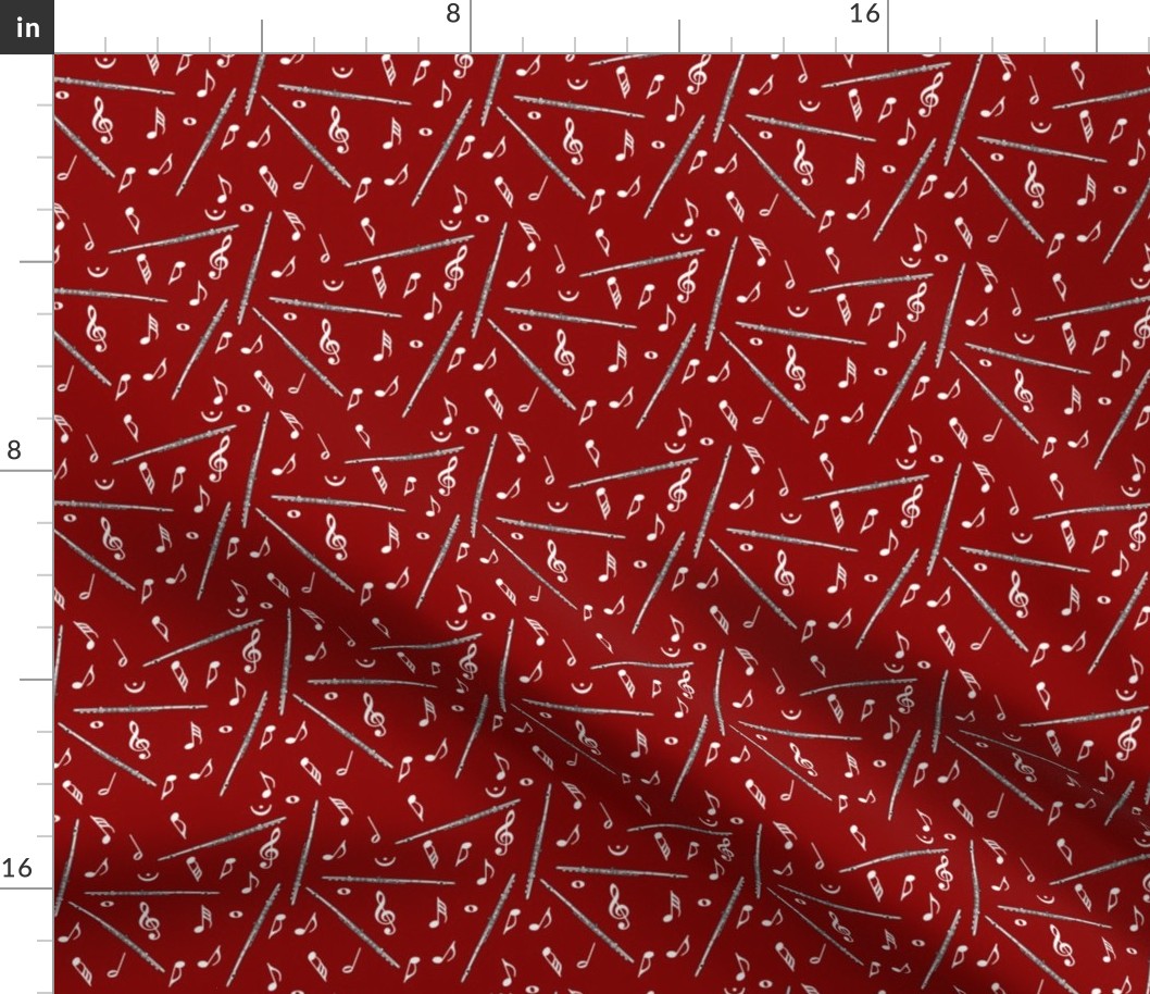 Flutes White Music Notes Red Background