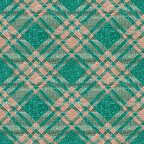 Retro Plaid teal beige diagonal large