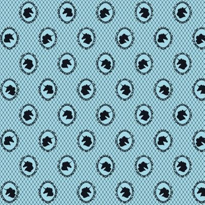 Micro Unicorn Cameo Portrait Pattern in Midnight Black on Arctic Blue