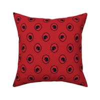 Small Unicorn Cameo Portrait Pattern in Midnight Black on Fiery Red