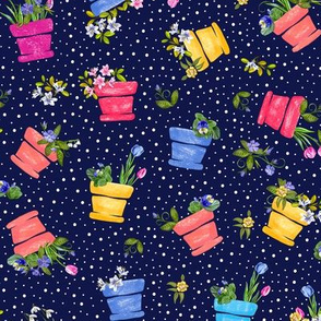 Joyful Flower Pots | Small | White on Navy