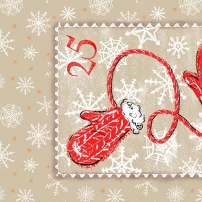 Christmas tea towel mittens postage stamp