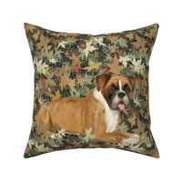 Boxer Dog on Frosted Autumn Leaves for Pillow