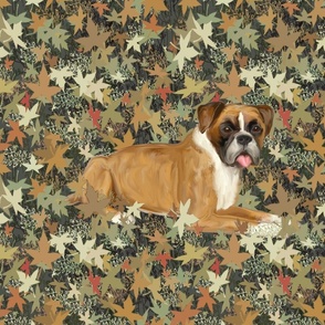 Boxer Dog on Frosted Autumn Leaves for Pillow