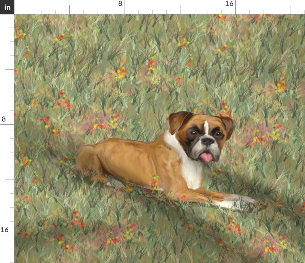 Boxer Dog on Wildflower Field for Pillow
