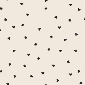 valentines day tiny hearts Dark Charcoal on bone off white cream