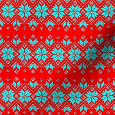 Wellspring - Star Alatyr - Ethno Ukrainian Traditional Pattern - Slavic Symbol - Small - Lazure Blue White on Scarlet Red