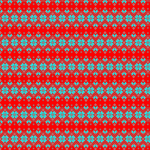 Wellspring - Star Alatyr - Ethno Ukrainian Traditional Pattern - Slavic Symbol - Small - Lazure Blue White on Scarlet Red