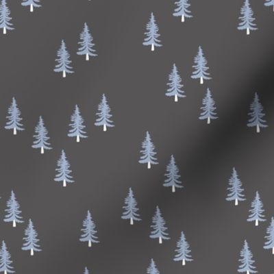 Little winter forest pine trees christmas design seasonal boho design duck egg blue gray 