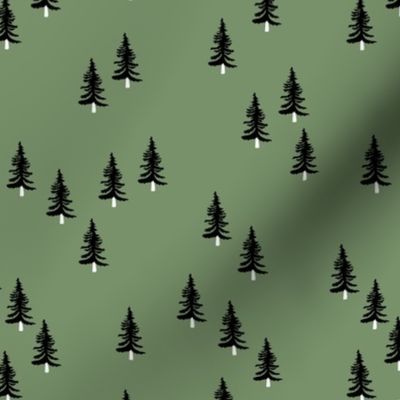 Little winter forest pine trees christmas design seasonal boho design green black