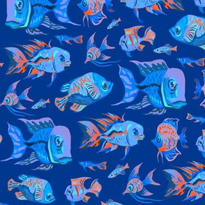 Fun tropical fish on blue
