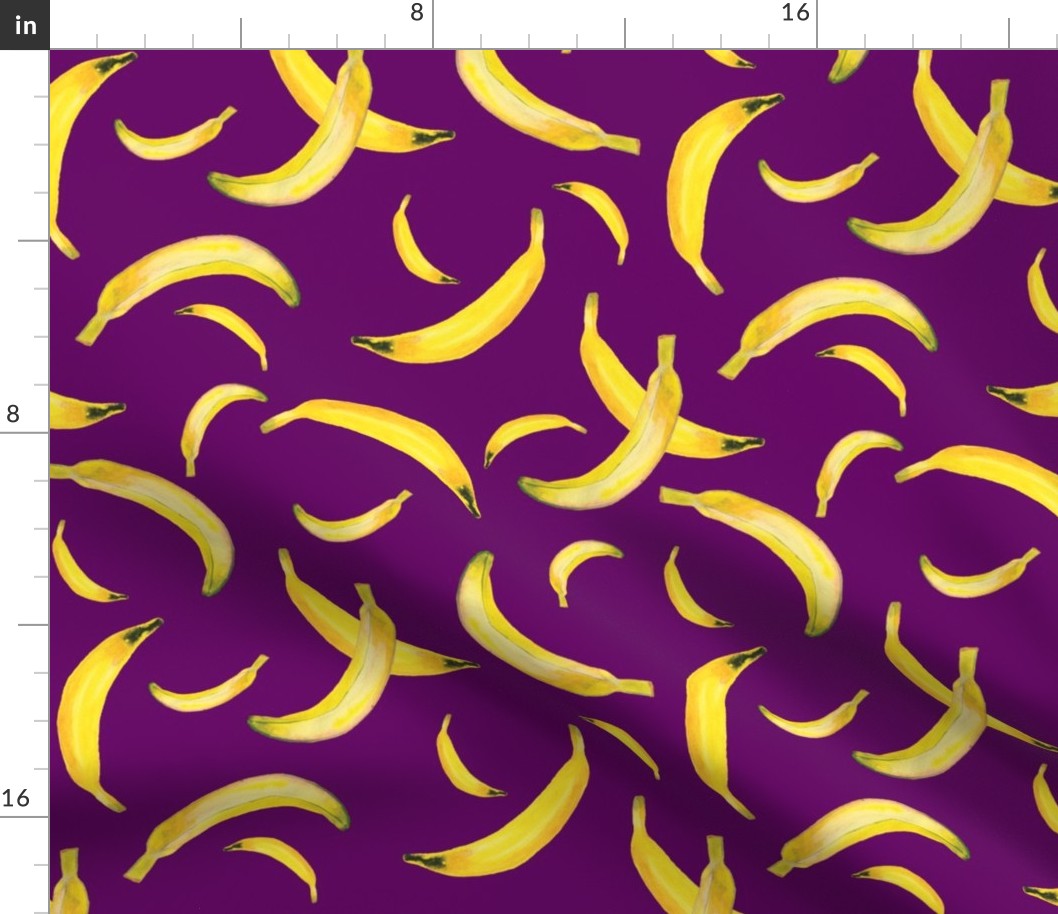 12" Watercolor Banana Pattern - Magenta