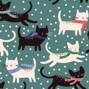 Cats in Colorful Scarves - teal