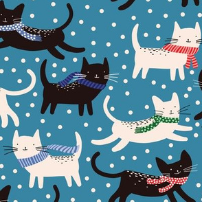 Cats in Colorful Scarves - blue