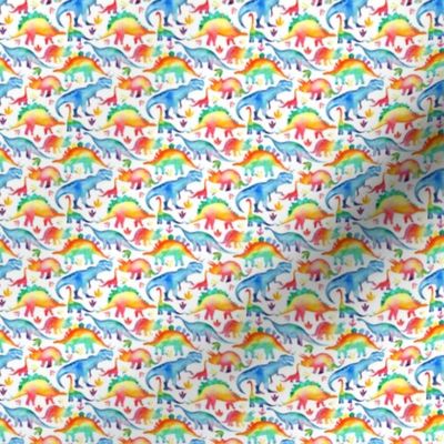 Watercolour Rainbow Dinosaurs on white background - tiny scale