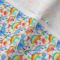 Watercolour Rainbow Dinosaurs on white background - tiny scale