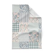 Floral, stripes and plaid Square Cheater Quilt - Whole Cloth Quilt green blue and light pink