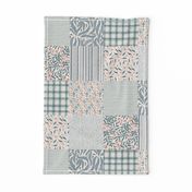Floral, stripes and plaid Square Cheater Quilt - Whole Cloth Quilt green blue and light pink