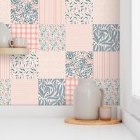 Floral, stripes and plaid Square Cheater Quilt - Whole Cloth Quilt pink and neutrals