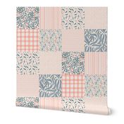 Floral, stripes and plaid Square Cheater Quilt - Whole Cloth Quilt pink and neutrals