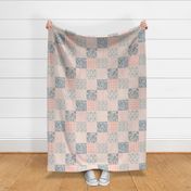 Floral, stripes and plaid Square Cheater Quilt - Whole Cloth Quilt pink and neutrals