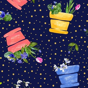 Joyous Flower Pots | Gold on Navy