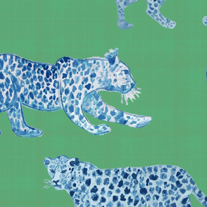 Large Scale Leopard Parade Blue on celadon