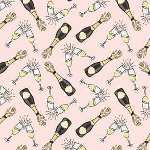 Celebrate! - Champagne bottle and glasses - New Year Celebration - pink w/ black bottle - LAD20