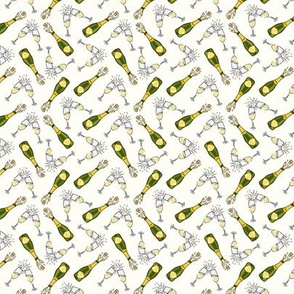 (small scale) Celebrate! - Champagne bottle and glasses - New Year Celebration - cream - LAD20