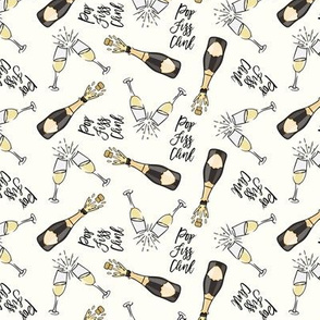 Pop Fizz Clink - Champagne bottle and glasses - New Year Celebration - cream w/ black bottle - LAD20