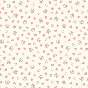 Paw Prints & Heart in Pink & Brown (Small Scale)