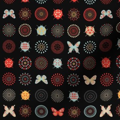 Ladybugs, Butterflies and Fireworks in Black Small