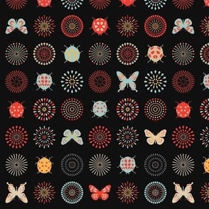 Ladybugs, Butterflies and Fireworks in Black Small