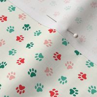 Paw Prints: Red Pink Teal Green on Cream (Small Scale)