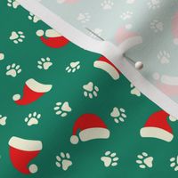 Paw Prints & Santa Hats on Green