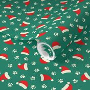 Paw Prints & Santa Hats on Green