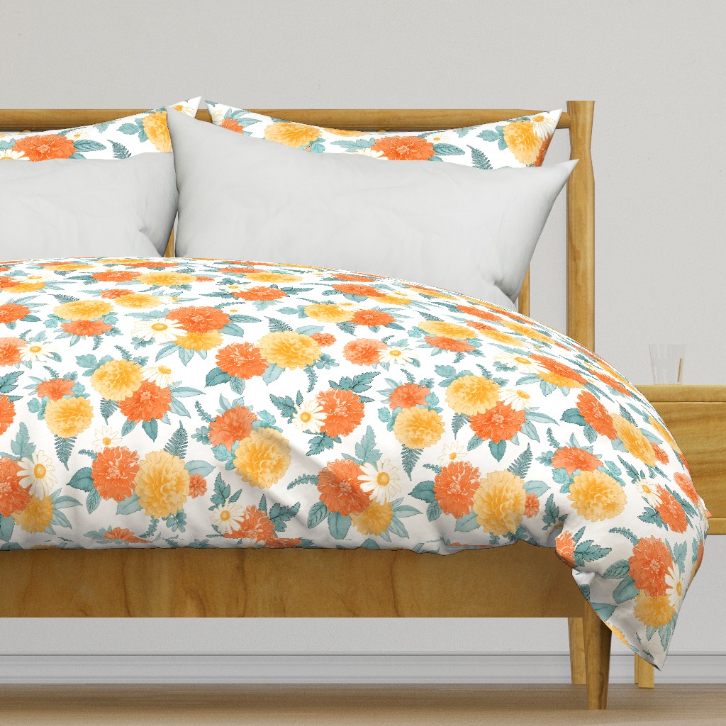 Fall Dahlias Orange Yellow Floral Watercolor Style