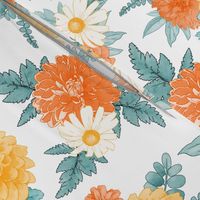 Fall Dahlias Orange Yellow Floral Watercolor Style