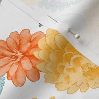 Fall Dahlias Orange Yellow Floral Watercolor Style