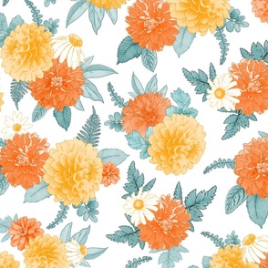 Fall Dahlias Orange Yellow Floral Watercolor Style