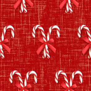 Crossed Candy Canes Tied With Bow on Red (Small Size)