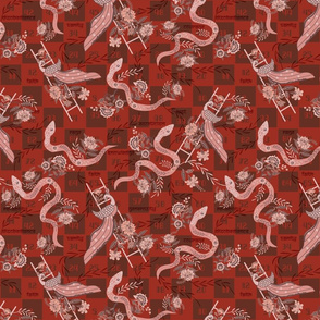 Snakes and Ladders- Chintz Peacock and Flowers- Rust ,Sienna, Rose Quartz, Salmon, Apricot, Marsala- Regular Scale