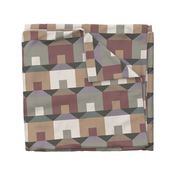 Tessellating Houses in Muted Brown Green and Lavender